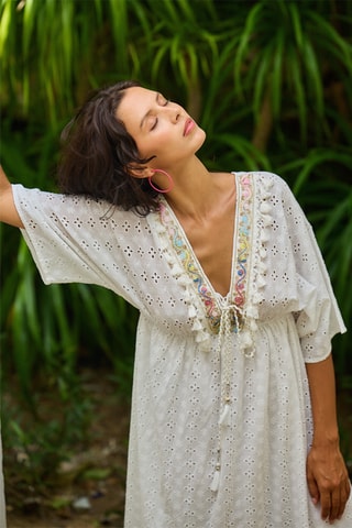 Mouwloze Strandjurk met Engelse borduursels - Wit