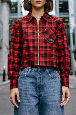 Chemisier droite Chiky Checks - Rouge