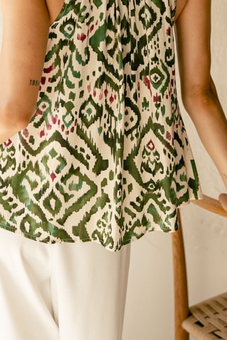 Top sans manches - Blanc, vert et rose