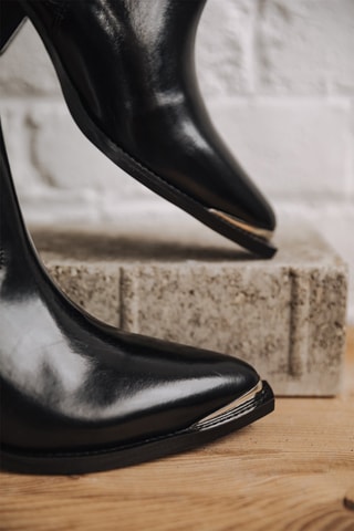 Bottines en croûte de cuir vernie Sixtin - Noir