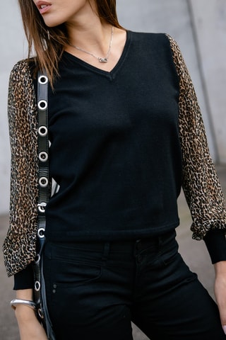 Pull bi-matière Laonie - Noir