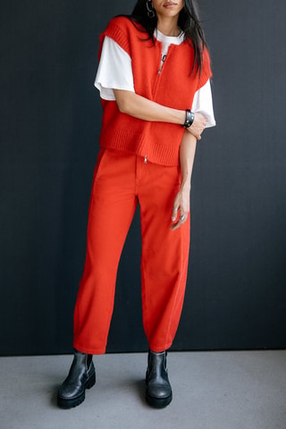 Pantalon barrel 7/8 en velours taille haute Rosalia - Rouge