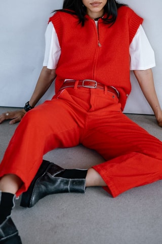 Pantalon barrel 7/8 en velours taille haute Rosalia - Rouge