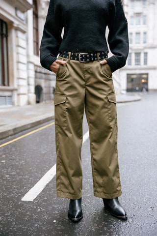 Pantalon cargo 7/8 taille haute Phoebe Smart - Vert foncé