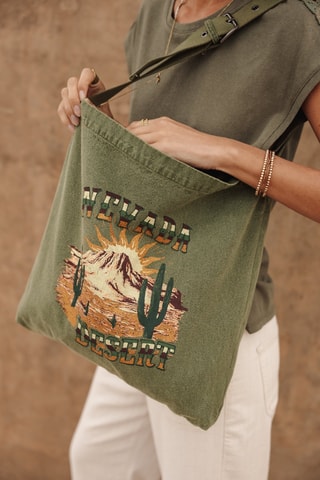 Sac porté épaule - Vert et beige