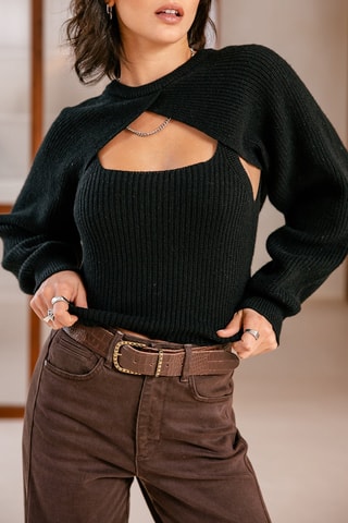 Pull court et top en laine Pam - Noir