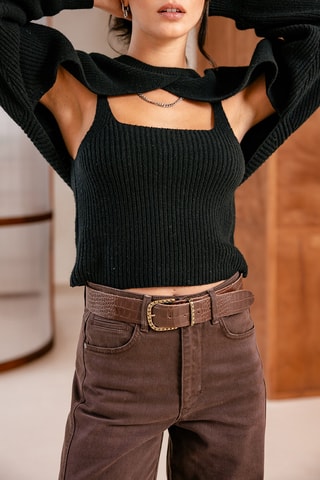 Pull court et top en laine Pam - Noir