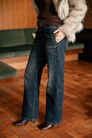 Jean flare taille haute en coton biologique Eloisa - Bleu