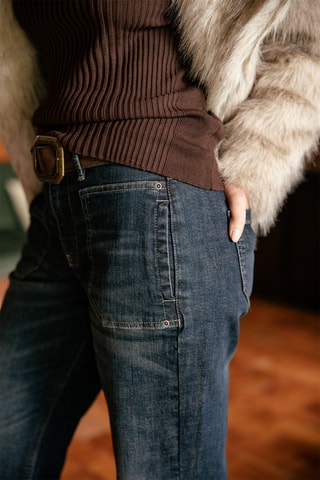 Jean flare taille haute en coton biologique Eloisa - Bleu
