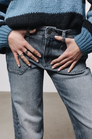 Jean flare taille haute en coton biologique Eloisa - Gris