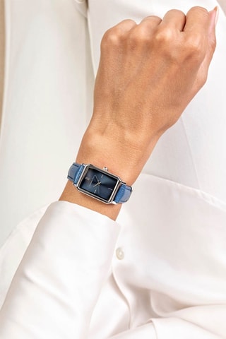 Leren Quartz Horloge Marineblauw en Zilverkleurig - Victoria Walls