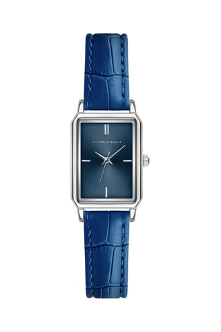 Leren Quartz Horloge Marineblauw en Zilverkleurig - Victoria Walls