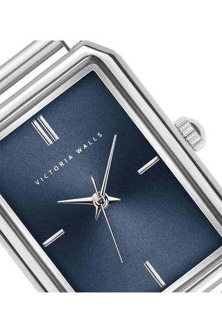 Leren Quartz Horloge Marineblauw en Zilverkleurig - Victoria Walls