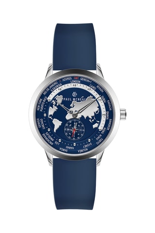 Silicone Quartz Horloge - GMT-functie - Kompas - Marineblauw en Zilverkleurig