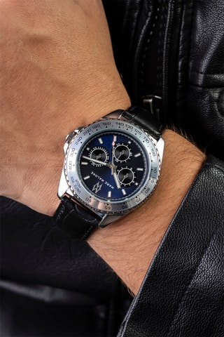 Leren Quartz Horloge - Zwart en Zilverkleurig