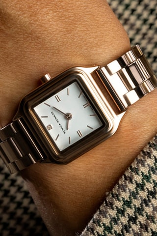 Stalen Quartz Horloge met Diamant - Roségoudkleurig en Zilverkleurig