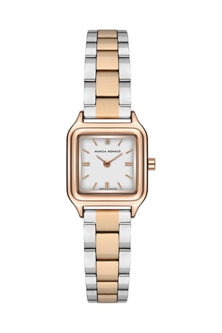 Stalen Quartz Horloge met Diamant - Roségoudkleurig en Zilverkleurig