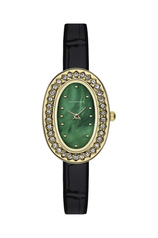 Leren en Diamanten Quartz Horloge - Zwart en Goudkleurig