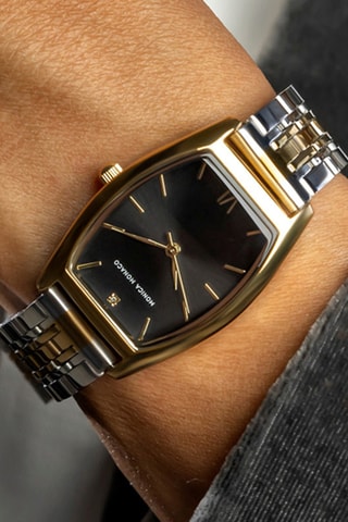 Stalen Quartz Horloge met Diamant - Goudkleurig en Zilverkleurig