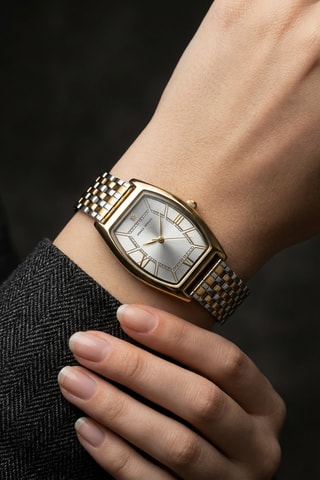Stalen Quartz Horloge met Diamant - Goudkleurig en Zilverkleurig