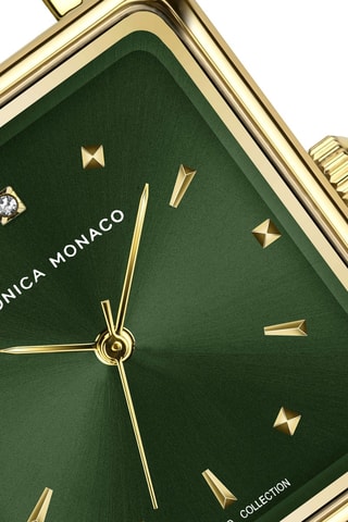 Stalen Quartz Horloge met Diamant - Goudkleurig en Groen