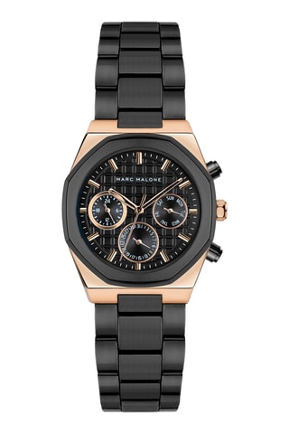 Stalen Quartz Horloge - Zwart en Roségoudkleurig - Marc Malone