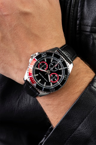 Leren Quartz Horloge - Zwart en Zilverkleurig