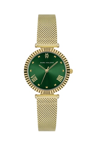 Stalen Quartz Horloge - Goudkleurig en Donkergroen - Marc Malone