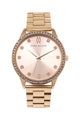 Stalen Quartz Horloge Roségoudkleurig - Marc Malone