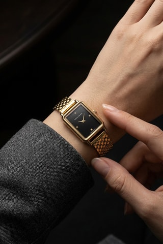 Stalen en Diamanten Quartz Horloge - Goudkleurig en Zwart