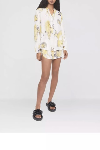 Top en soie - Blanc, noir et jaune