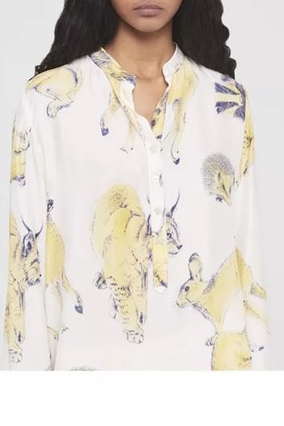 Top en soie - Blanc, noir et jaune