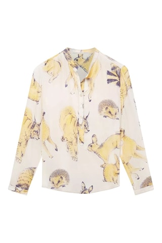 Top en soie - Blanc, noir et jaune