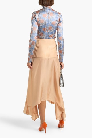 Jupe asymétrique taille haute en soie - Orange clair