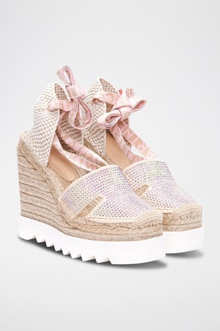 Sandales montantes - Blanc, beige et rose