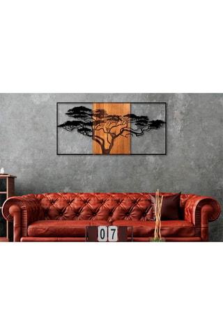 Adorno mural de madera Acacia Tree 328 - 147 x 70 cm - Natural y negro
