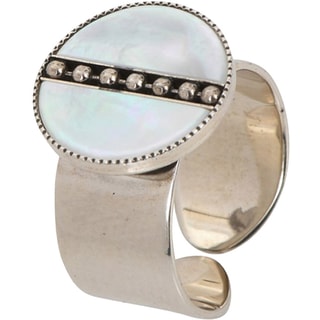 Anillo Hawai - Metal plateado y nácar