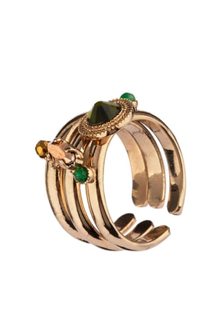 Anillo bañado en oro fino amarillo Fujita - Verde y caqui