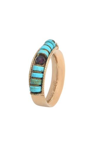 Anillo bañado en oro fino amarillo Ninon - Turquesas y granate