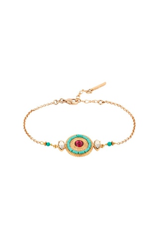 Pulsera bañada en oro fino amarillo Fujita - Nácar, perlas japonesas, turquesas y hematitas