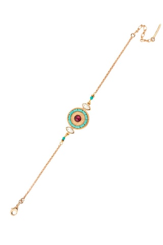 Pulsera bañada en oro fino amarillo Fujita - Nácar, perlas japonesas, turquesas y hematitas