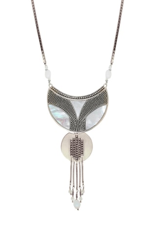 Collar plastrón Hawaï bañado en oro blanco - Nácar, hematitas, cristal de roca y perlas cultivadas de Japón