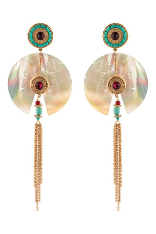 Pendientes bañados en oro fino amarillo Fujita - Nácar, turquesa, howlita, jade y perlas japonesas