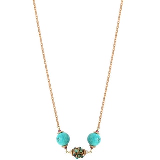 Collar Caliste - Metal bañado en oro fino amarillo, crisocolas y perlas