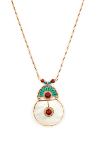 Collar bañado en oro fino amarillo Fujita - Nácar, perlas japonesas, jades, hematita, turquesas