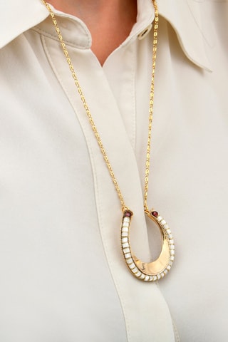 Collar bañado en oro fino amarillo Ninon - Nácar y granates