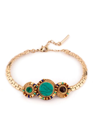 Pulsera bañada en oro fino amarillo - Turquesa, malaquita y granate