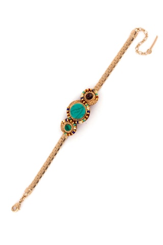 Pulsera bañada en oro fino amarillo - Turquesa, malaquita y granate