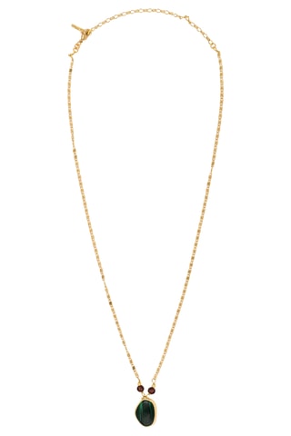 Collar bañado en oro fino amarillo - Granates y malaquita