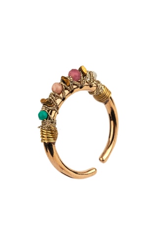 Anillo bañado en oro fino amarillo - Turquesa, amatista, amazonita y turmalina